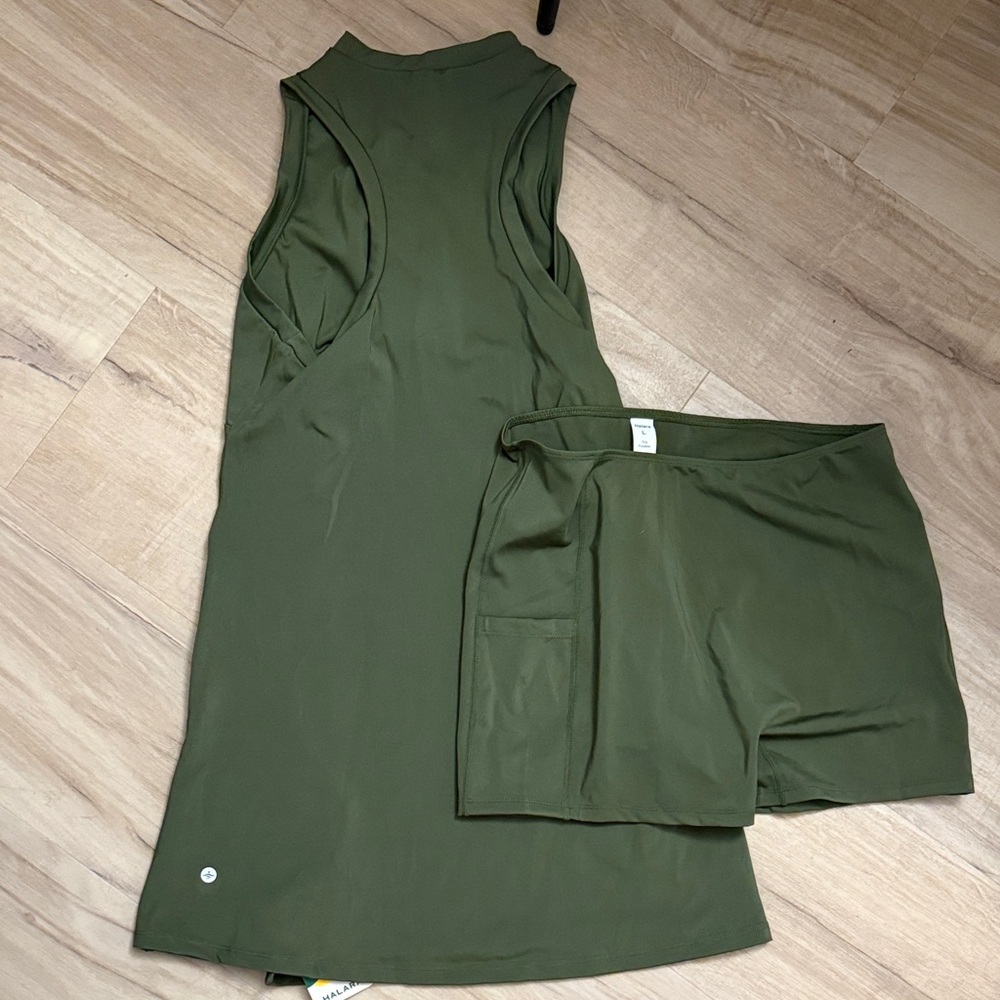 Green Sleeveless workout dress and Shorts Set